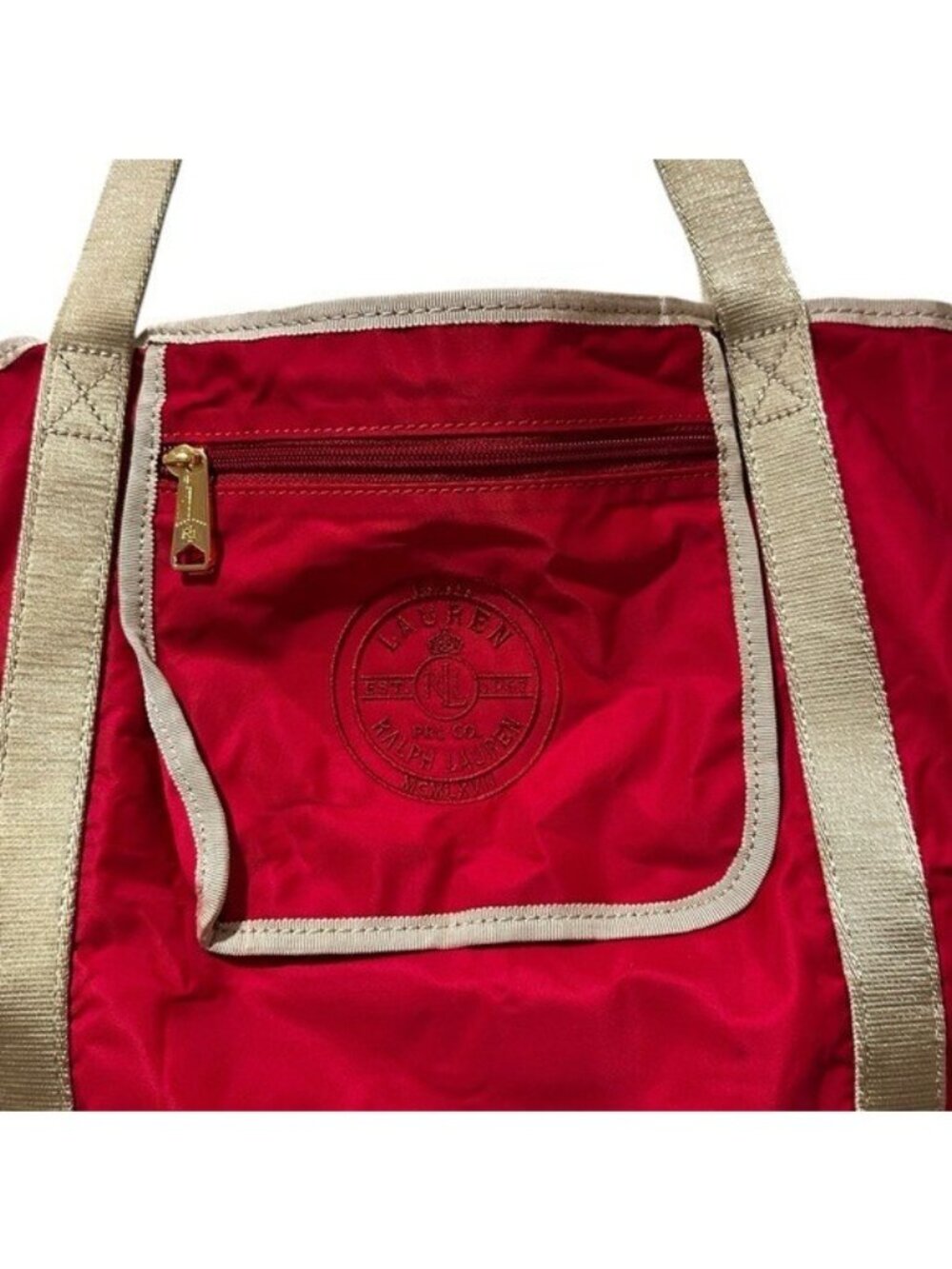 Lauren Ralph Lauren Foldable Tote Bag Red Travel Shopper Packable Preppy Resort - Picture 3 of 12